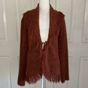 Susan Bristol Rust Wool Blend Fringed Cardigan